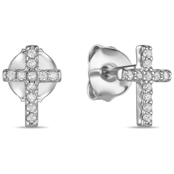 Серьги пусеты из серебра 925 пробы крестики с фианитами MIUZ Diamonds