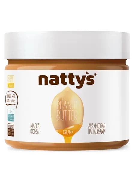 Nattys Арахисовая паста без сахара с медом, 325 гр