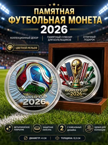 Сувенирная монета ЧМ 2026 по футболу, памятный жетон Кубок мира в капсуле, коллекционная медаль 4 см, настольный сувенир для болельщиков