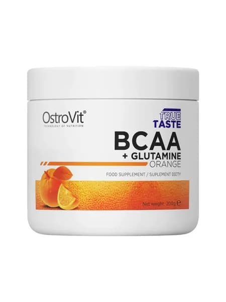 Ostrovit, BCAA+GLUTAMINE, Глютамин, Спортивное питание, Аминокислоты для набора мышечной массы и похудения, порошок 200г со вкусом апельсина