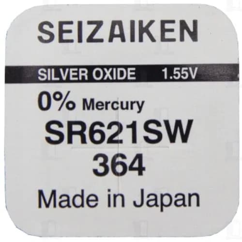 Батарейка для часов Seiko Seizaiken 364 SR621SW Silver Oxide 1.55V, в блистере 1 шт.