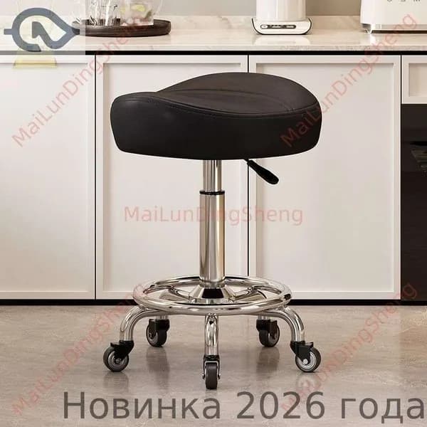 Ортопедический стул, Искусственная кожа, Модель без подножки и без спинки, чёрный цвет, с колёсами на подшипниках «Цзиньцзуань»