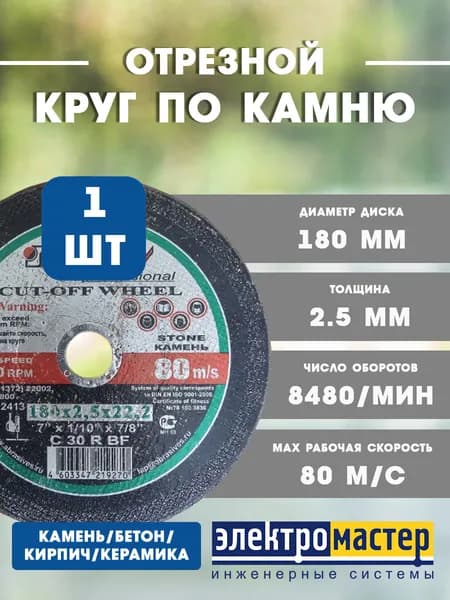 Отрезной круг по камню 2.5х180мм ЛУГА Professional CUT-OFF WHEEL (C 30 R BF), 1шт