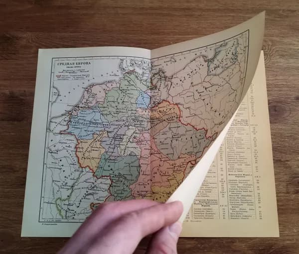 Средняя Европа около 1000 года. Антикварная карта. Старинная карта. Российская империя, 1904 год
