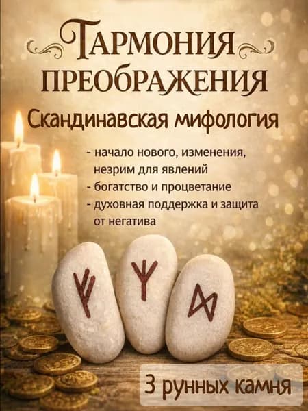 Амулет - оберег "ГАРМОНИЯ ПРЕОБРАЖЕНИЯ", камни-руны в наборе 3шт, Защита, тайна, изменения, богатство