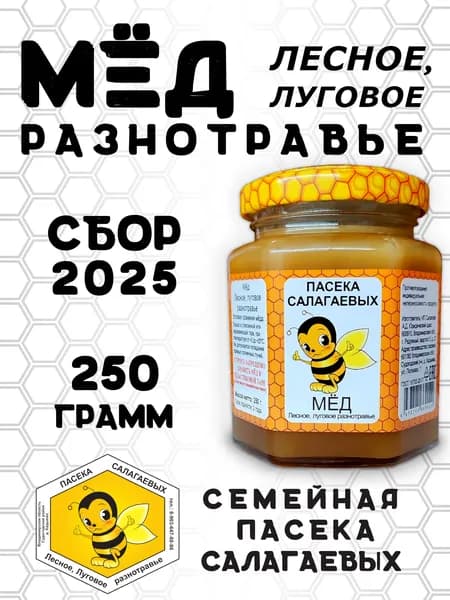 Мед натуральный, разнотравье, лесное луговое, 250 гр / Пасека Салагаевых
