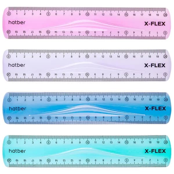 Линейка Hatber Пластиковая гибкая 20см Hatber X-Flex цветная в пакете 1 штука