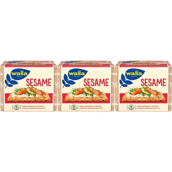 Хлебцы пшеничные Wasa Sesame с кунжутом 200 г, набор: 3 штуки