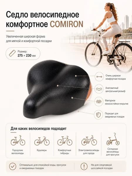 Седло велосипедное комфортное COMIRON размер: 275x230