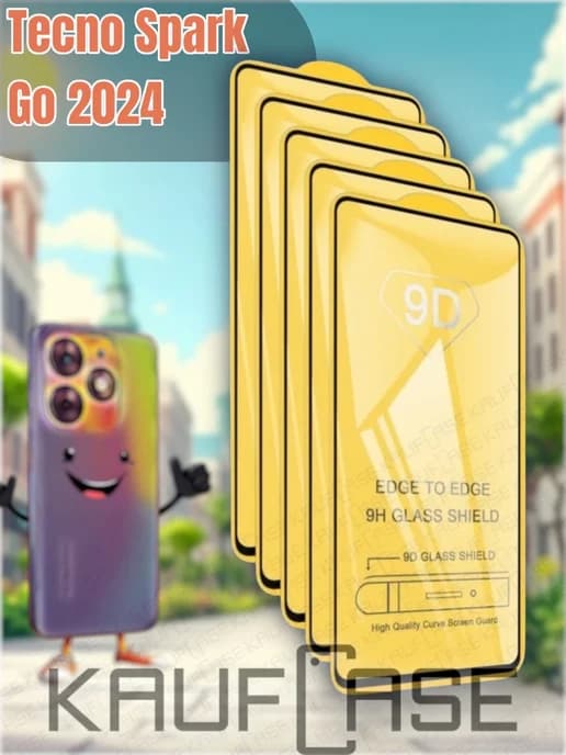 Стекло 9D 5 шт для экрана Tecno Spark Go (2024)
