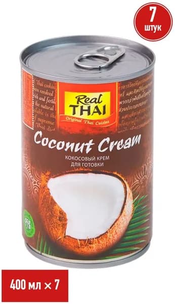 Растительный аналог сливок Real Thai кокосовый для взбивания пастеризованный 21% 400 мл, набор: 7 штук