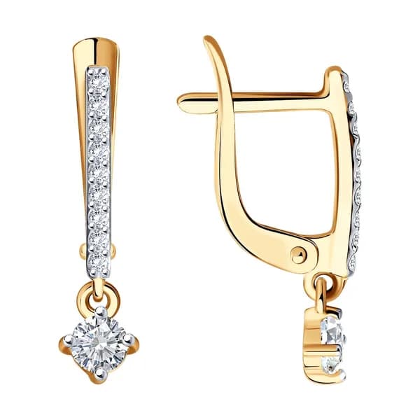 Золотые серьги DIAMANT-ONLINE с фианитом 585 пробы