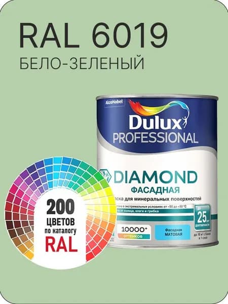 Краска для минеральных и деревянных фасадов Dulux Diamond цвет бело зеленый Ral 6019 0.8 л.