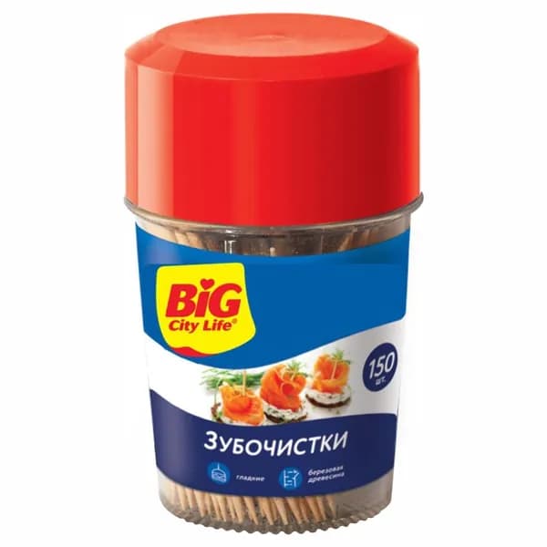 Big City Life Зубочистки деревянные тонкие березовые, в банке 150шт