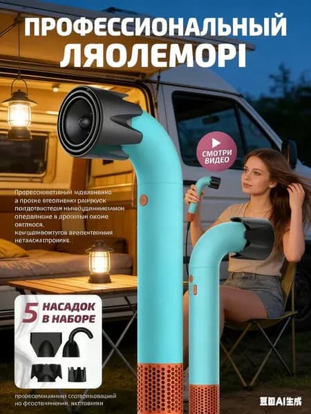 Фен для волос профессиональный мощный с насадками 5в1
