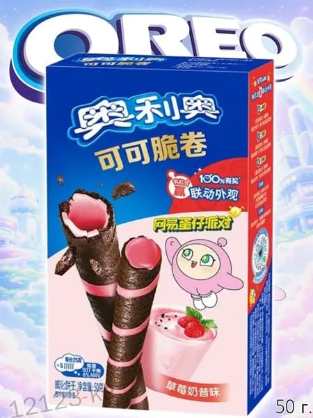 Вафельные трубочки с клубникой Oreo Wafer Roll, Орео