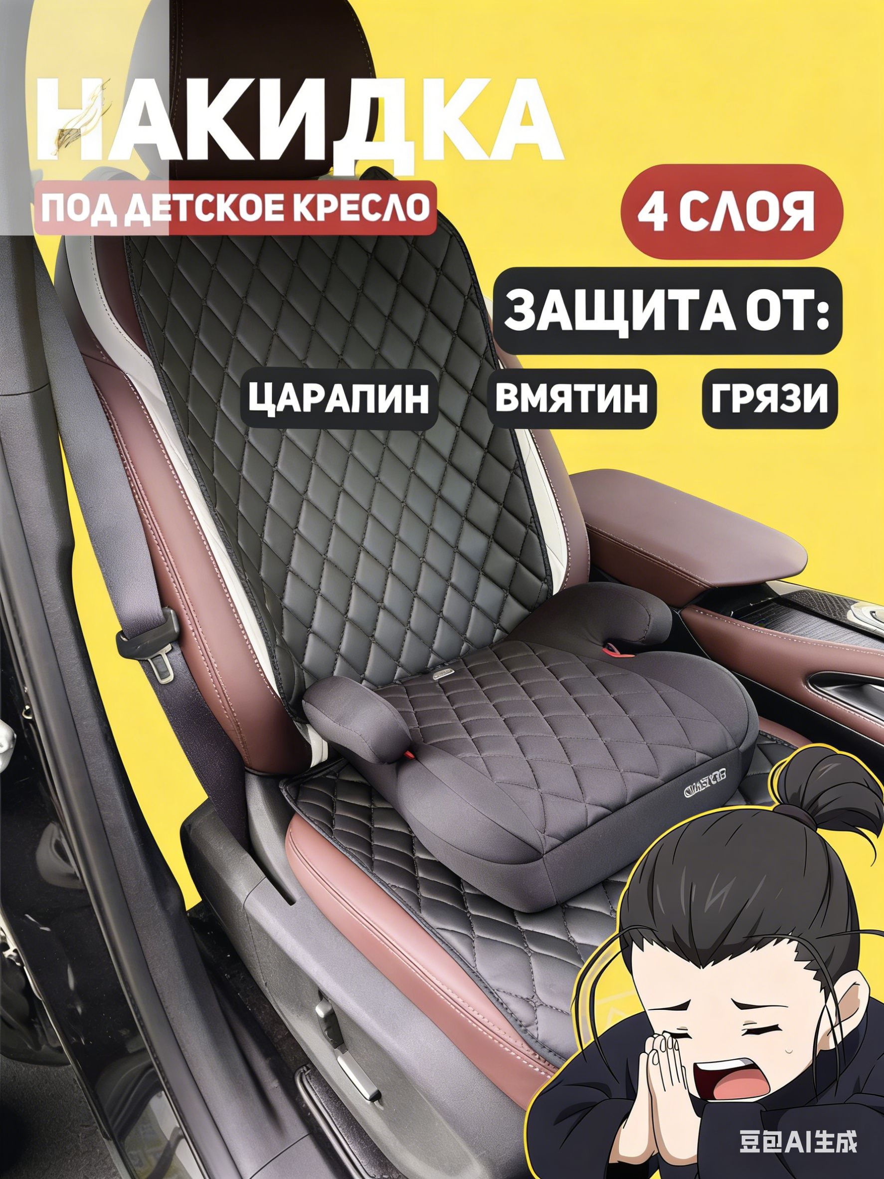 Накидка автомобильная на Передние сиденья, Задние сиденья, Экокожа, 1 шт.