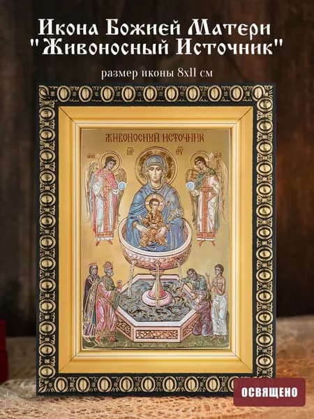 Икона Божией Матери "Живоносный Источник" освященная в раме 8х11 Духовный Наставник