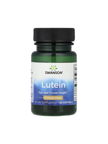 Swanson Lutein 10mg, Лютеин, Витамины для глаз, 60 мягких капсул, Антиоксидант от усталости и напряжения глаз