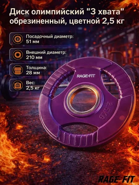 Диск олимпийский "3 хвата" обрезиненный, цветной 2,5 кг. EN-PL26COL-2,5kg