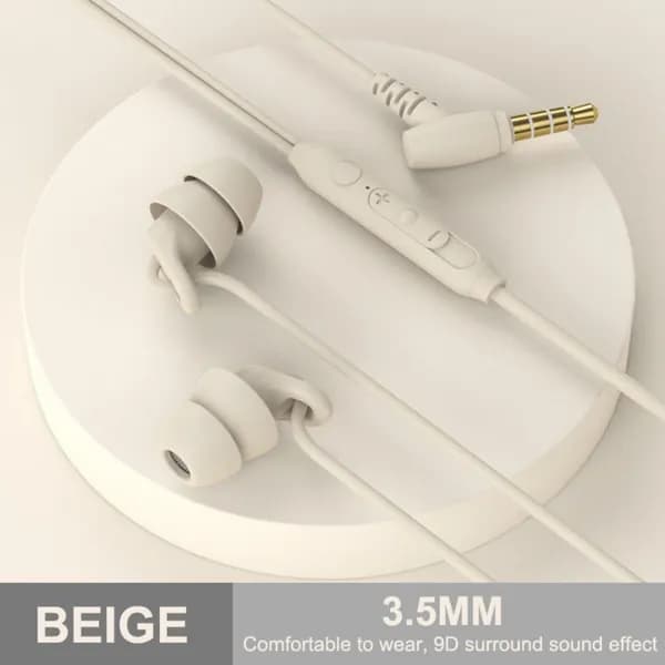 Наушники проводные с микрофоном, 3.5 мм, USB Type-C, бежевый