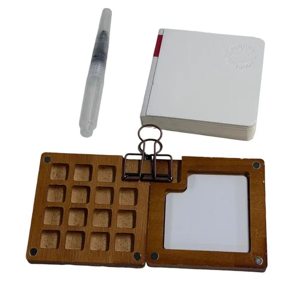 Набор акварельных красок в ореховой деревянной коробке: 15 цветов, альбом и кисть