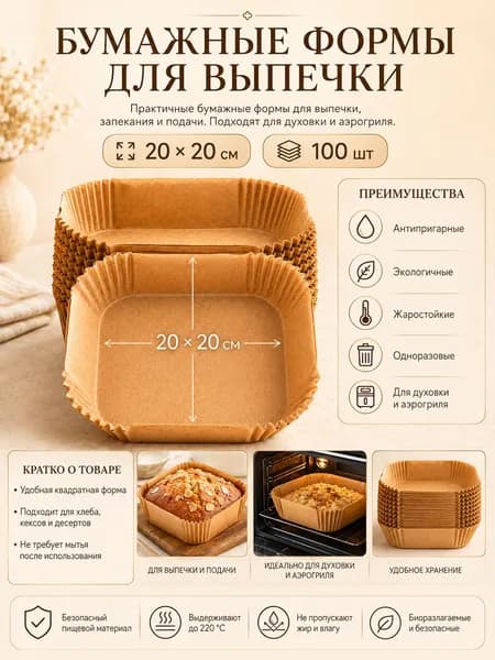 Форма для выпечки, Квадратная, 20 см x 20 см, 1 шт