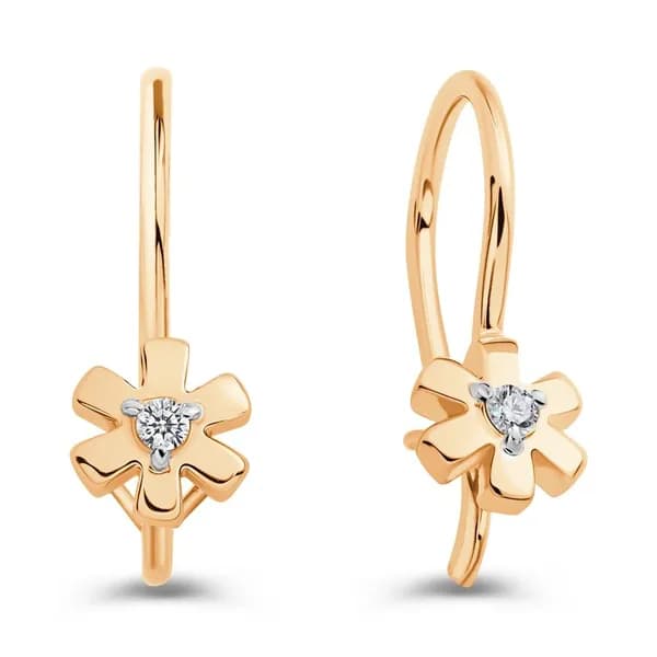 Серьги детские с фианитами из красного золота 375 пробы 585GOLD