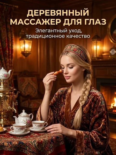 Массажер для глаз с медными шариками и деревянной ручкой, двусторонний