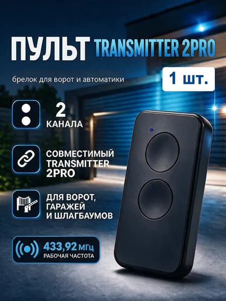1 шт.Пульт-брелок для автоматических ворот и шлагбаумов Transmitter 2-PRO, 433 Мгц, 50-100м
