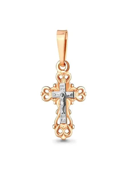 Крестик серебро 925 позолоченный детский, женский AQUAMARINE освященный