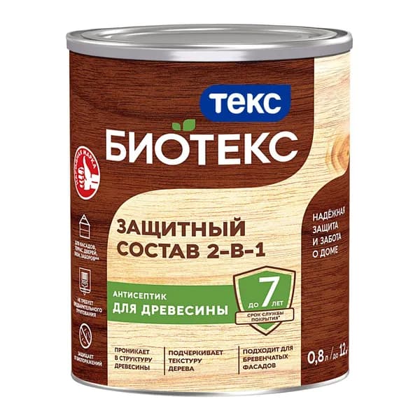 Защитный лессирующий состав для древесины Биотекс 2 в 1 (0,8л) сосна