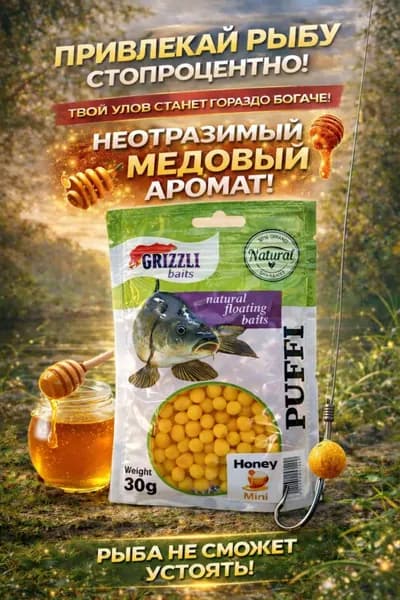 Бойлы плавающие медовые Honey Mini 30 г,медовый аромат, пуффи для рыбалки, насадка на волос, карпфишинг