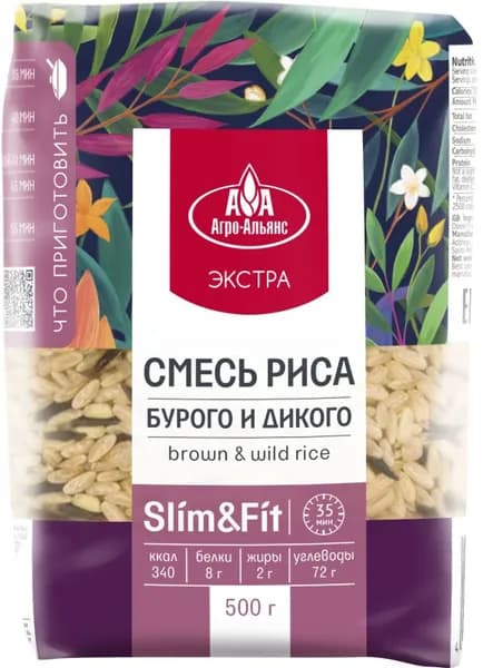 Смесь риса Агро-Альянс бурый и дикий 500г