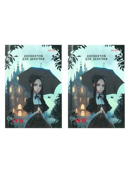 Проф-Пресс Дневничок для девочек А6 Wednesday black, твердая обложка, блёстки, 80 л, 2 шт