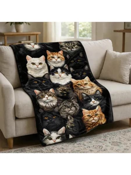 Плед 70x100 см полиэстер плюшевый, для пикника кот, котёнок разноцветный