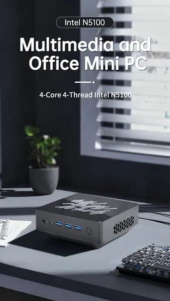 Мини-ПК Intel Celeron N5100 мини ПК (Intel Celeron N5100, RAM 8 ГБ, SSD 256 ГБ, Intel Graphics, Windows 11 Pro), 中国, черный
