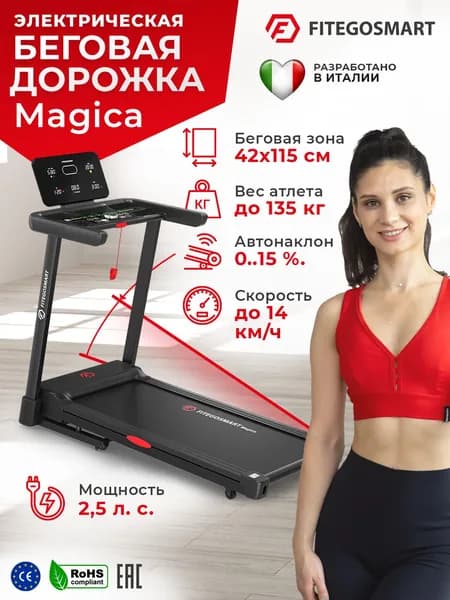 Беговая дорожка электрическая для дома FITEGOSMART Magica 2,5 л.с-до 135 кг-14 км/ч-115см х 42 см
