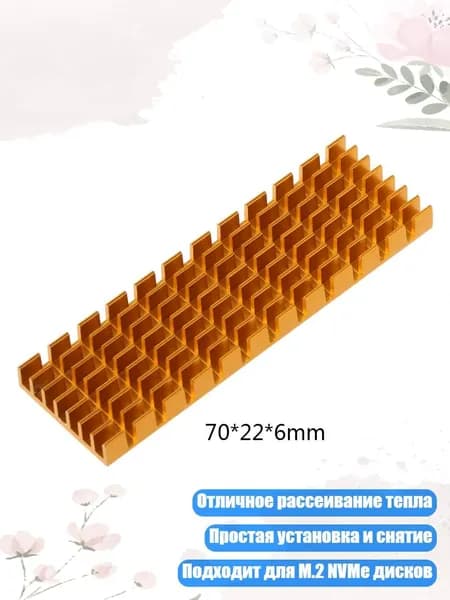 Радиатор для M.2 SSD 2280 с термопрокладками для быстрого охлаждения NVMe, Gold