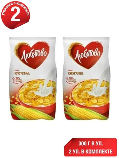 Хлопья Любятово кукурузные 300 г, набор: 2 штуки