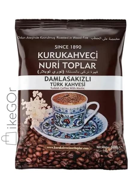 Kurukahveci Nuri Toplar Турецкий молотый кофе с мастикой (дамла сакызы), 100% арабика, средняя обжарка, 100 г