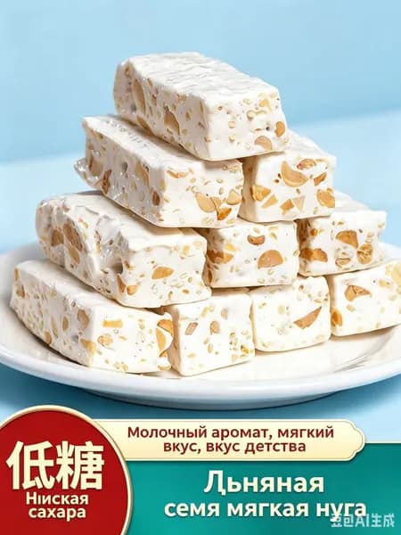 Низкосахарная мягкая нуга с семенами льна, арахисовая, 300 г, свадебные конфеты