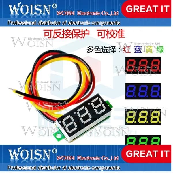 1шт 0.28-inch ultra small digital DC voltage meter with adjustable digital display three wire DC0-100V battery voltage meter Тип опции доставки: red
