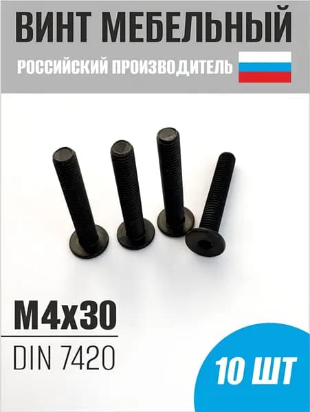 Винт с плоской головкой и внутренним шестигранником черный М4х30 - 10 шт.