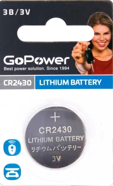 Дисковая батарейка GoPower CR2430 Lithium 3V BL1 , 1шт.