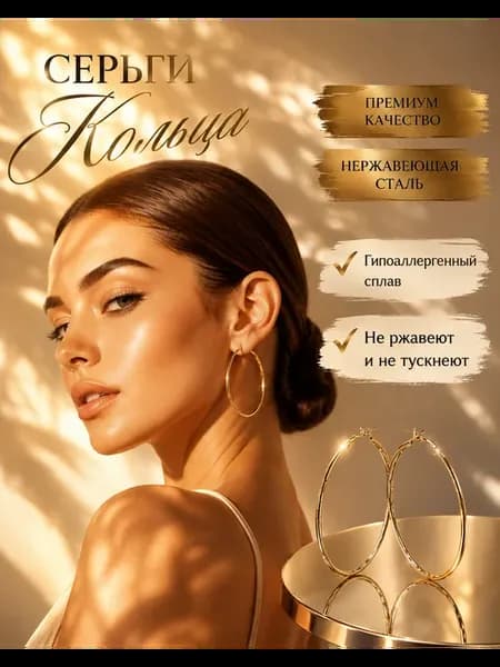 Серьги кольца большие бижутерия 6 см круглые