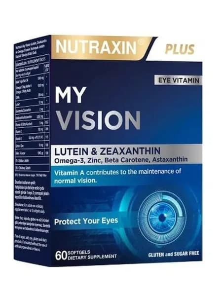 Nutraxin Plus My Vision 60 капсул витамины для глаз, лютеин и зеаксантин для четкого зрения и защиты сетчатки