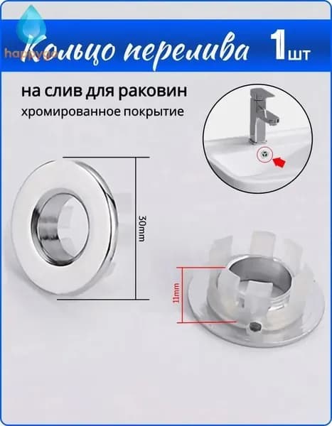 Кольцо латунное для перелива отверстия раковины, хром*1