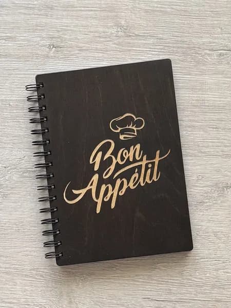 Кулинарная книга рецептов "Bon Appetit" в деревянной обложке для записи рецептов / поваренная / ручная работа /