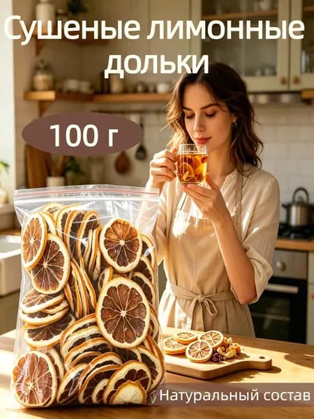 Сушеный лимон ломтиками, 100 г, премиум натуральный состав, применяется в чай и коктейли